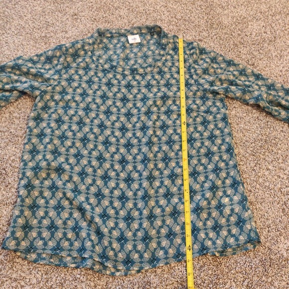 Cabi Women's Blouse 3/4 Sleeve Size Medium Green Print Flowy Sheer - Picture 6 of 6